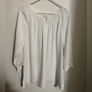 CHICO'S Classic Lightweight Ruching Detail Feminine Blouse White Women's‎ Size L